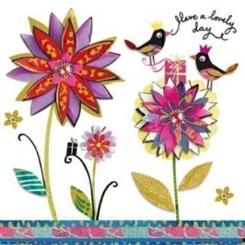 Birthday Card Large Flowers with Birds by Paper Rose. This quality greeting card is designed under the Artisan label at Paper Rose. It is embossed and hot foil stamped and depicts large flower with 2 birds. Have a lovely day on the front with Wishing you a very special birthday on the inside. Comes with a purple envelope. Size 16x16cm.